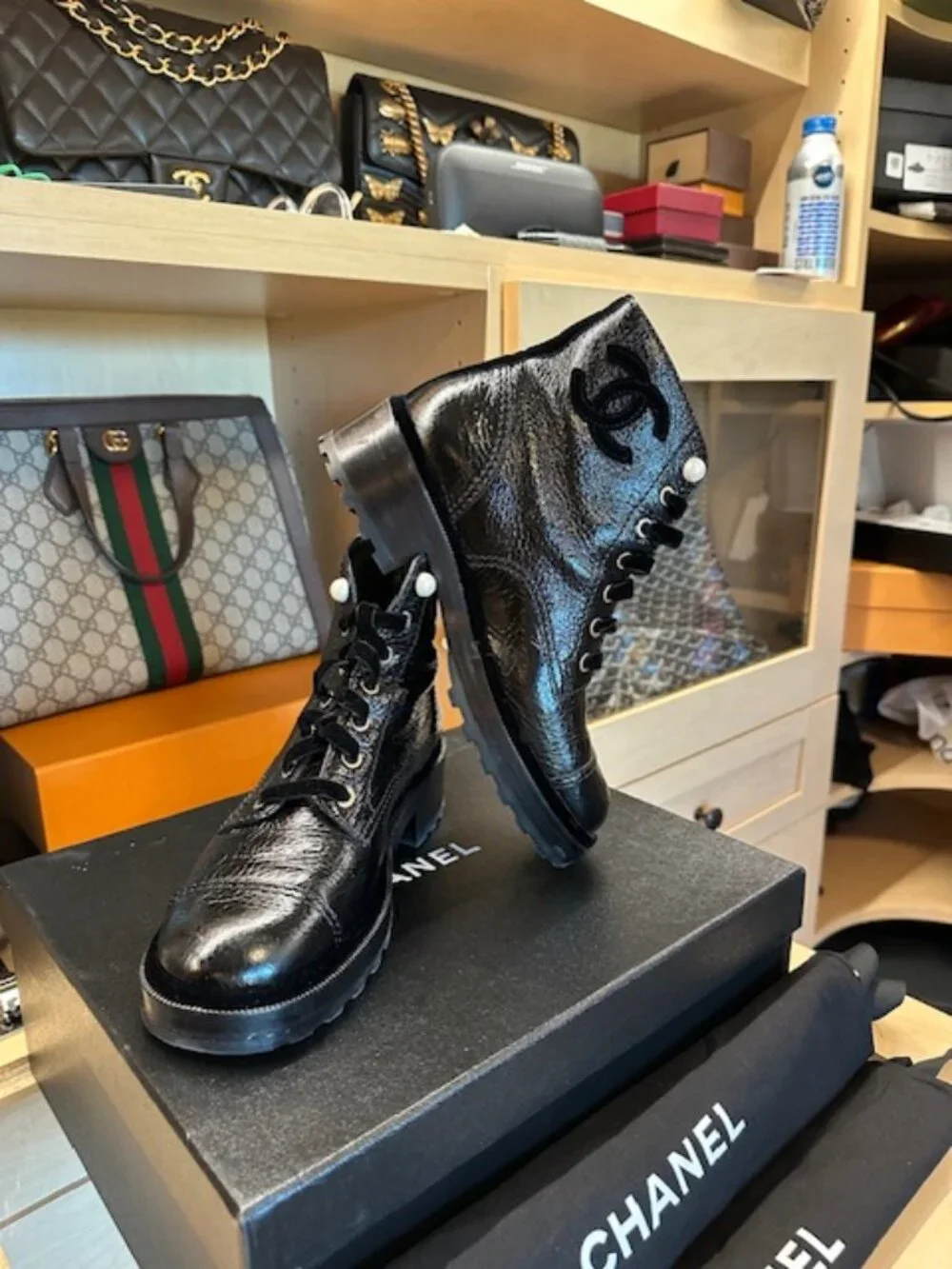 Chanel Calfskin Ankle Combat Boots Size 38